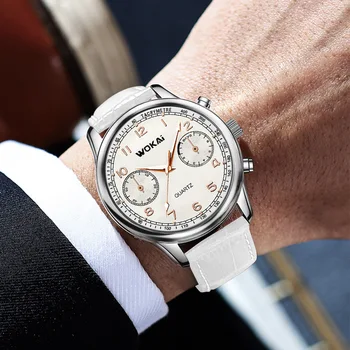 Ръчен часовник WOKAI Мъжки спортни часовници, Мъжки ежедневни кварцов часовник с бяла кожена каишка на най-Добрите подаръци Reloj Hombre Orologio Uomo 2023