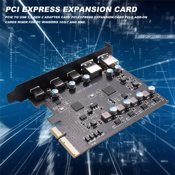 Карта адаптер, PCIe-USB 3.2 Gen 2 PCI Express Карта за разширение PCI-E Допълнителни карти Странично за Windows PC 10/8/7 и MAC