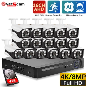 H. 265 16CH AHD DVR Kit Система за сигурност 4K Super 8MP Камера за Откриване на Движение на Лицето Външно IP66 Видеонаблюдение ВИДЕОНАБЛЮДЕНИЕ DVR Kit