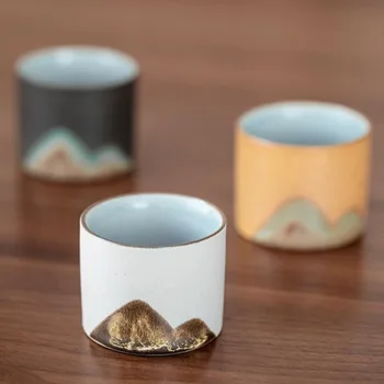 Ръчно рисувани чаена чаша ретро формата на планината с Обилна керамика, с цветна глазура, керамика чаена чаша Дзен Tea Cup