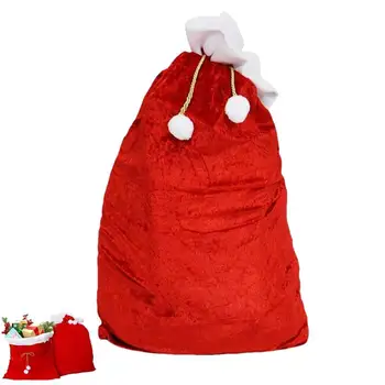 Големи коледни подаръчни пакети Дядо Коледа размер 100x70 см, червени кадифени супер меки опаковки за шоколадови бонбони, Дядо Коледа 2023, Коледен подарък за Коледа