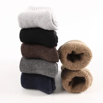 Зимни дебели мъжки вълнени чорапи памук, Кашмир, Плюс кадифе дебели хавлиени термоноски Дебели чорапи за кърпи