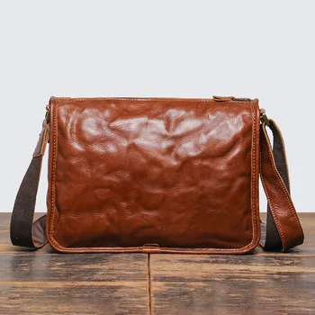Нова мъжка чанта-месинджър ръчно изработени от естествена телешка кожа, ежедневни мъжки чанти през рамо с голям капацитет с цип