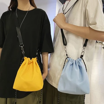 Модни мини чанта през рамо за мъже и жени, черна, бяла, найлонова пара, малка чанта, кофа, чанта за съвсем малък, чанта за междуградски пътувания