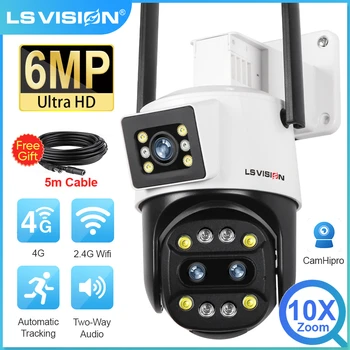 LS VISION 6MP 10-Кратно Увеличение 4G PTZ Wifi Камера С Три Лещи И Два Екрана Външна WIFI Камера за Сигурност AI Human Detect Surveillance IP Cam