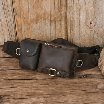 Мъжки поясная чанта от естествена кожа, колан, чанта, портфейл, чанта-месинджър, мъжки чанти за пътуване от естествена телешка кожа, хип-бум, Поясная чанта