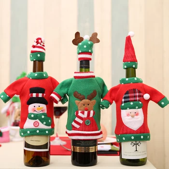 Нови Коледни капачки за бутилки вино, костюми на Дядо Коледа, Снежен човек, Лосове, шапка с ръкави, Коледно парти, Начало маса за хранене, декорация честита Нова Година