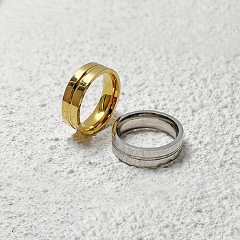 Модни пръстени от неръждаема стомана за жени, мъже, цвят: Златист, сребрист, със скосен ръб, Годежен пръстен, украса на Възпоменателни