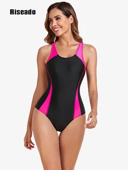 Riseado Sports, едно парче бански, дамски бански костюми в стил мозайка 2024, женски годишният бански костюм, със състезателни бански костюм без ръкави