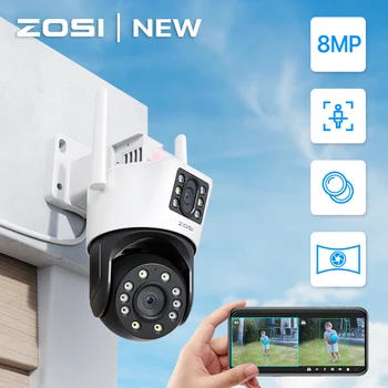 ZOSI C298 2,4 G/5G WiFi 8-Мегапикселова Камера за Безопасност С двойна Леща За Проследяване на Движението на Открито, 8-Мегапикселова PTZ Камера, Широка Телеобъективная IP Камера с Откриване на човек