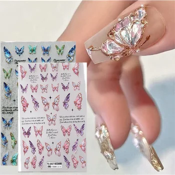 1 лист, стикер за нокти с пеперуда в стил барок, 5D Самоклеящийся слайдер за нокти, Реколта рисувани пеперуди, отклеивающиеся етикети за маникюр #OP
