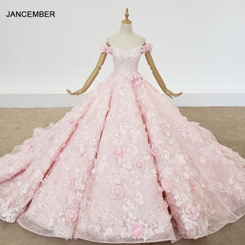 Вечерна рокля LS001 с аппликацией от пайети, Розово, 2020, бални рокли с деколте на вратата и ръкав три четвърти, украсена с кристални цветя.