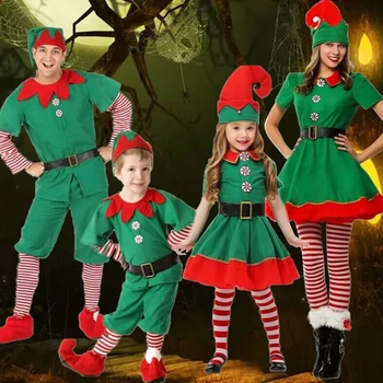Коледен костюм на Елф Зелен Костюм на елф за момичета и момчета, коледен костюм за жени и мъже, екипировки за cosplay Дядо Коледа за Коледа и Нова година