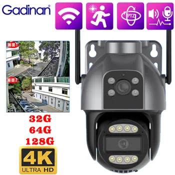 Външна PTZ Wifi камера за наблюдение Gadinan, безжична система за откриване на човек с две лещи 4K 8MP, двупосочна гласова видеомонитор сигурност iCSee