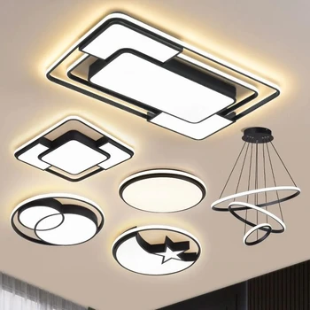 Модерна минималистичная Черна Led Полилей, Хол с Трапезария и Кухня, Спалня на тавана Самото Оформление на интериора в Скандинавски стил