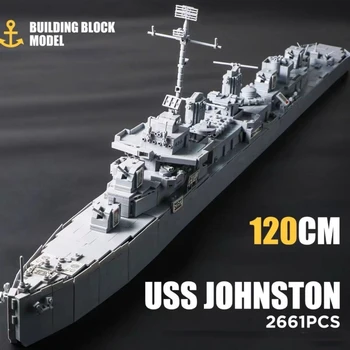 Съвместимост с Лего WW2 Военен Кораб Строителни Блокове 2661 бр. Оръжие Лодка Тухли Играчки за Деца Коледен Подарък Дължина 120 см