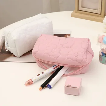 Дамски косметичка Корея стеганая косметичка с цветен цип, чанта за съхранение на козметични четки, чанта за пране, модни красиви чанти-пеналы за момичета