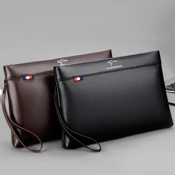 Нова мъжка кожена клатч голям капацитет, портмоне с цип, чанта за телефон, кожена чанта-чанта, портфейл, мъжки портфейл