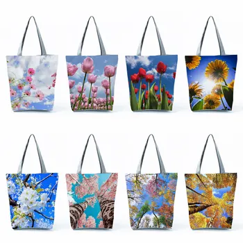 Капацитетът на Пътна Плажната Градинска опаковка, чанти с цветен принтом във формата на лале, ежедневни дамски чанти-тоут за пазаруване, високи дамски чанти през рамо