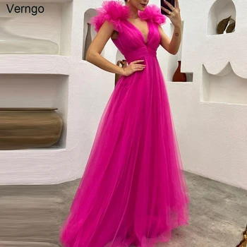 Елегантна вечерна рокля трапецовидна форма Verngo с V-образно деколте, без ръкави, рокля за бала от тюл с дължина до пода, вечерни рокли Robes De Soirée