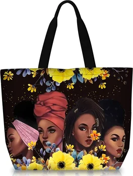 Холщовая Чанта-Тоут Афроамериканские Чанта През Рамо Черна Чанта За Пазаруване За Момичета