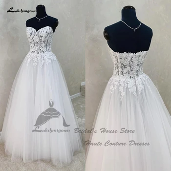 Винтажное сватбена рокля с кружевными цветя и отворени рамене, елегантни булчински рокли в стил бохо Abiti da Sposa 2022