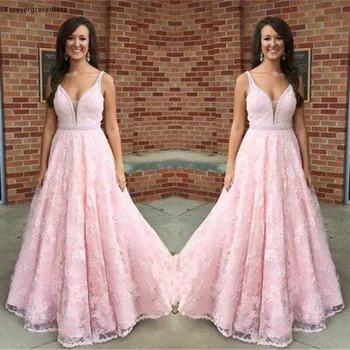 Нова Розова рокля за бала Трапециевидное Дантелено вечерна рокля за момичета по поръчка Плюс Размер