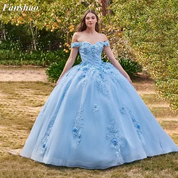 Fanshao wd058 Пищни рокля с открити рамене Апликация Бална рокля Sweet 15 Party Dress Vestido De Dress