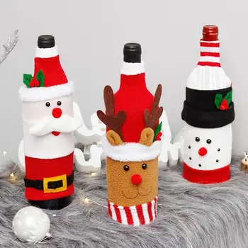 Коледен пуловер с участието на Лосове Дядо Коледа за бутилки вино, празнична вязаный декор за винени бутилки, стилни и изящни аксесоари за украса