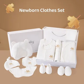 Подарък кутия с памук, дрехи за бебета от кленов лист, бял комплект детски дрехи, комплект дамско бельо унисекс за малки момчета и момичета с кутия