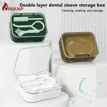 2 слой на Ортодонтски Фиксатор Скоби Кутия за съхранение С Замачиванием зъби Почистване на зъбни Протези Преносим Калъф за съхранение на зъбите