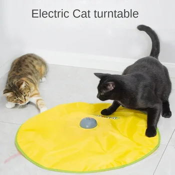 Играчки за домашни котки с електрически люк, въртяща маса с 4 скорости, Автоматично завъртане, за да проверите за забавление, Интерактивни свободни ръце
