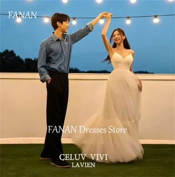 Сватбени рокли-спагети FANAN Korea 웨딩드레스 Плажни рокли от тюл без ръкави, слонова кост, плисирани рокли за булката с цип, ушити по поръчка, големи размери