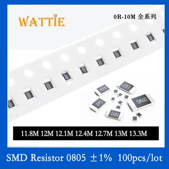 SMD резистор 0805 1% 11,8 М 12 М 12,1 М 12,4 М 12,7 М 13 М 13,3 М, 100 бр./лот микросхемные резистори 1/10 W височина 2,0 мм * 1,2 мм мегом