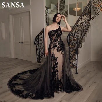 Красива русалка черно и шампанско от Санса, секси вечерна рокля-тромпет, луксозно бельо рокля с бродерия 