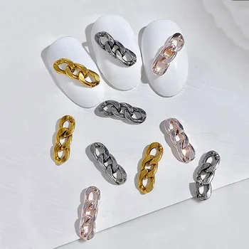 50ШТ Златна и сребърна верига с пръстен и ключалката, метални 3D декорации за нокти в стил пънк от сплав, декорации за нокти със собствените си ръце