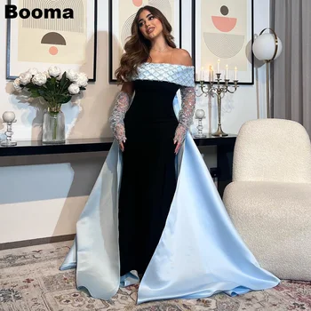 Booma/ Черно и синьо вечерни рокли на русалка с деколте лодка, дамски официални рокли с пайети и влак, вечерна рокля за абитуриентски бал в Саудитска Арабия
