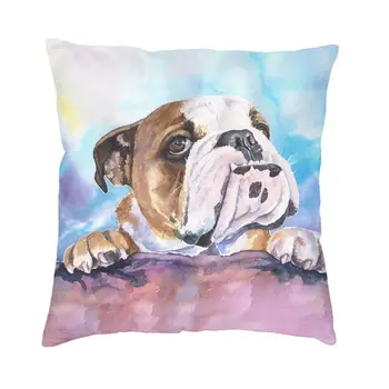 Калъф за възглавници с английски Булдог 45x45 см, украса, боядисване с британската куче, Калъфка за всекидневната, Разтегателен, фотьойл, Калъфка за възглавница