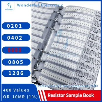 Набор от резистори SMD 0603Sample Book Набор от Микросхемных резистори 1206 0805 0201 0402 1% FR-07 SMT 400 Стойности 0R-10M Smd Sample Book