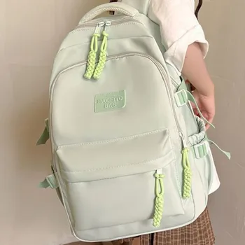 Училищна чанта врата колеж с много прости однотонным найлонови раница, Водоустойчив пътен раница, чанта, за книги, за момичета